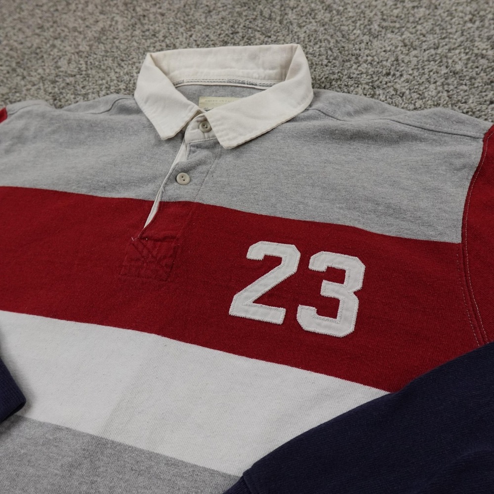 VTG American Eagle Rugb Shirt Mens XL Collegiate Striped‎ Polo 23 USA 90s Y2K